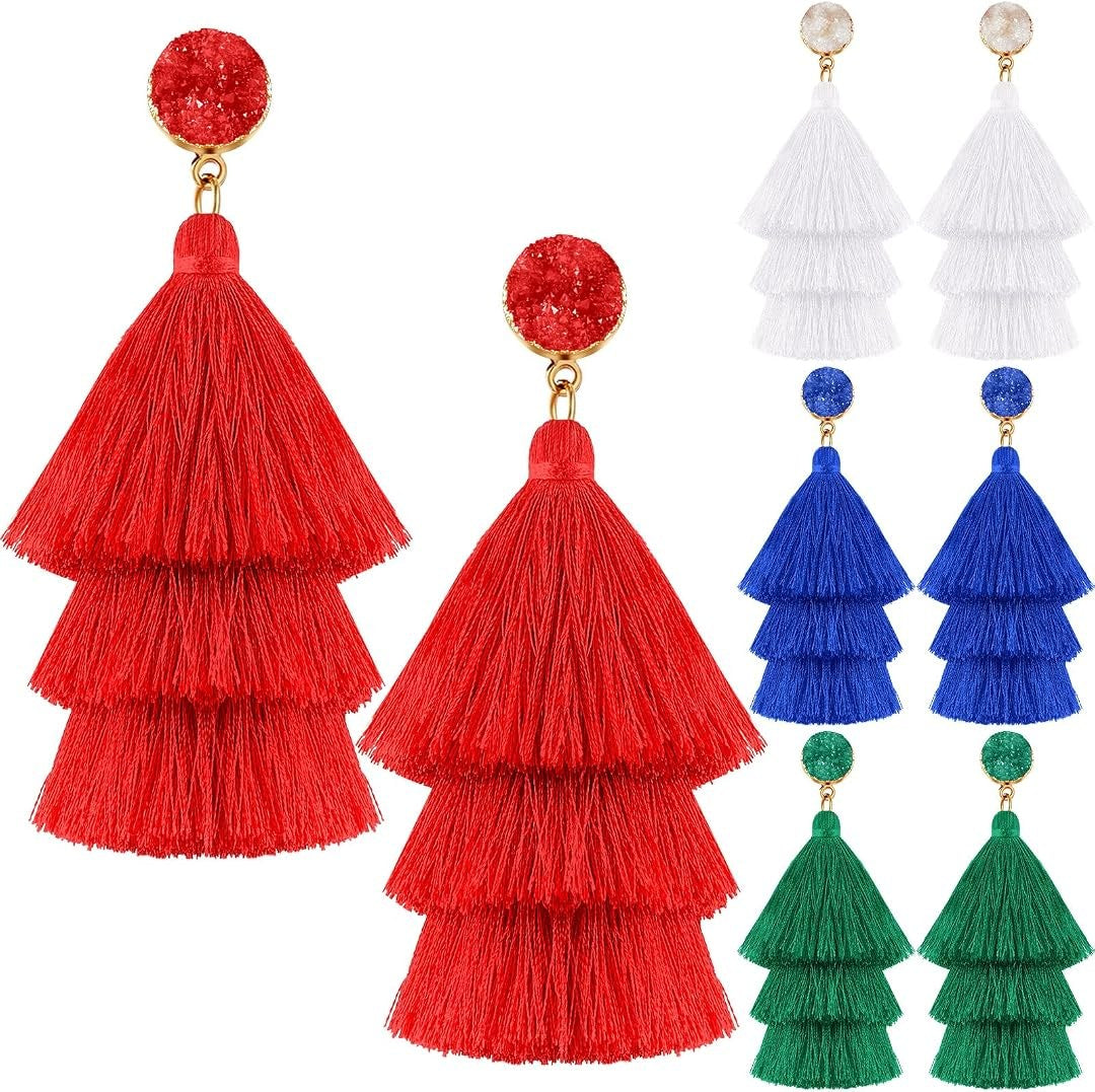 Christmas Tassel Dangle Earrings