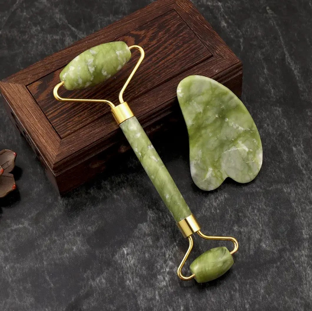 Jade Roller + Gua Sha Massage Set