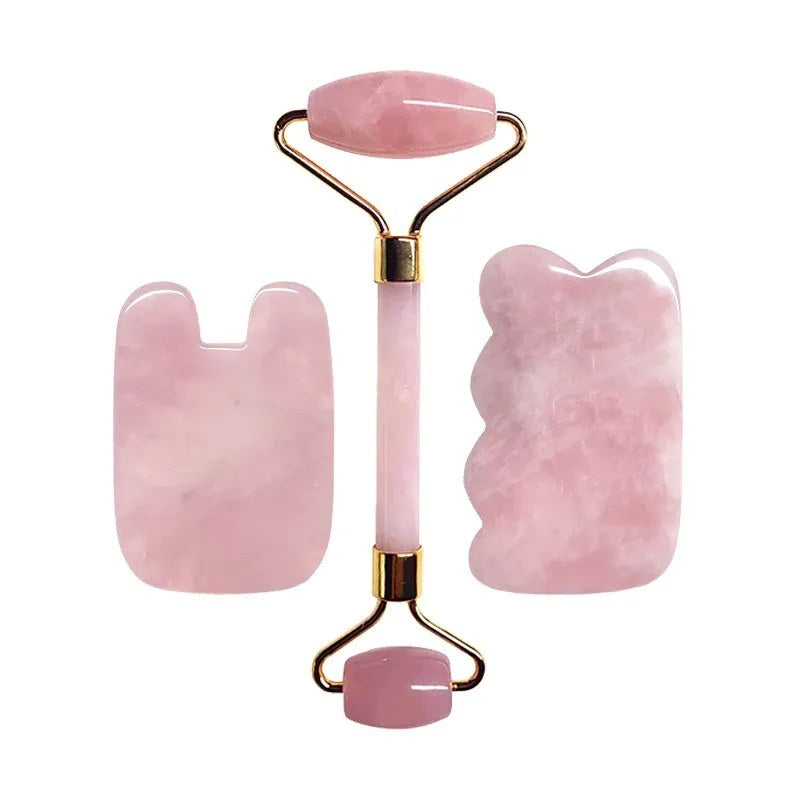 Rose Quartz Roller + Gua Sha Set