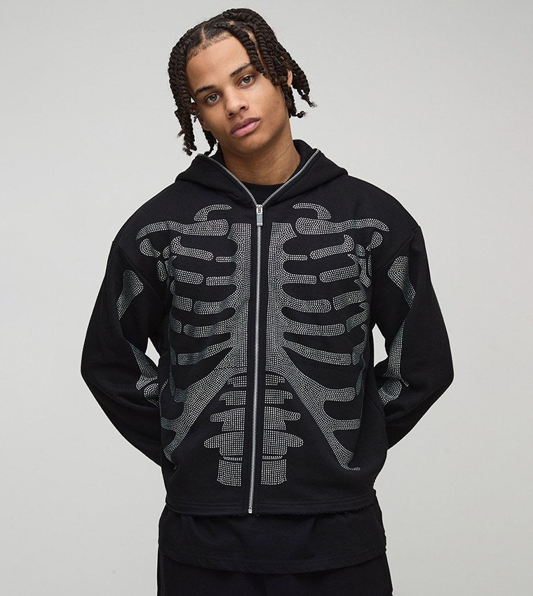 Rhinestone Skeleton Zip Hoodie